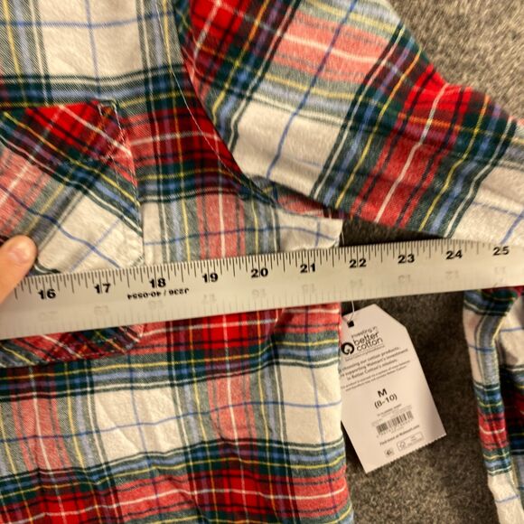 New Time And Tru Shirt Women M Medium Red Plaid Button Up Collared Long Sleeve - Picture 6 of 8